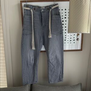 We The Free Gray barrel leg Relaxed Jeans with Drawstring Waist